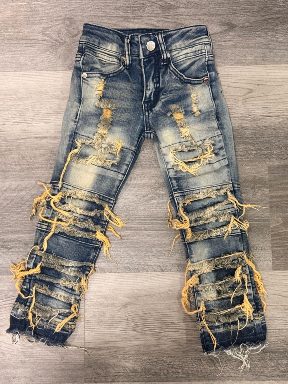 Distressed/Stacked Blue Denim Jeans for Toddler- Washed Indigo